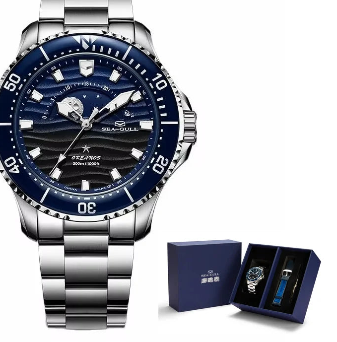Montre Sea-Gull 816.32.1215 Diver Automatique Phase de Lune Saphir 300M – CLEVI Paris