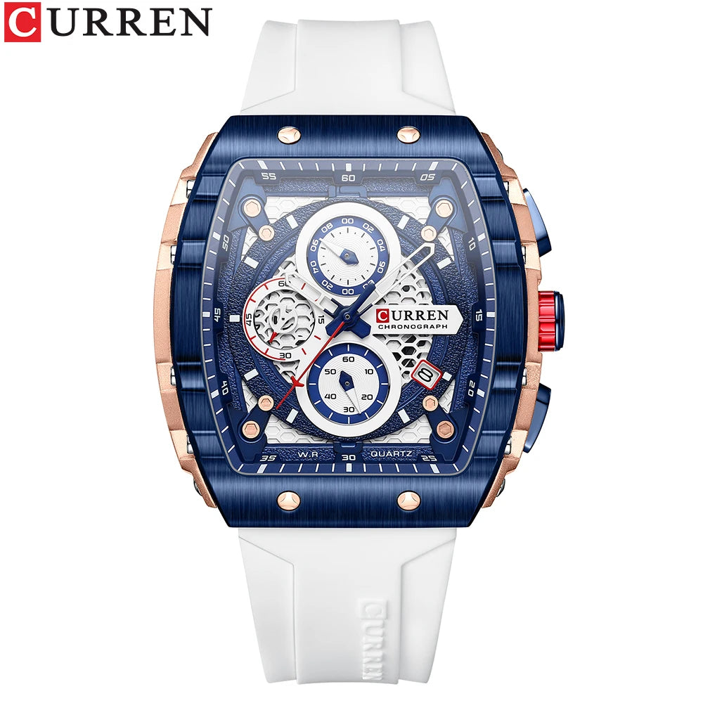 CURREN Montre Quartz Homme Rectangulaire Chronographe Silicone Lumineux 47mm Mouvement Japonais – CLEVI Paris