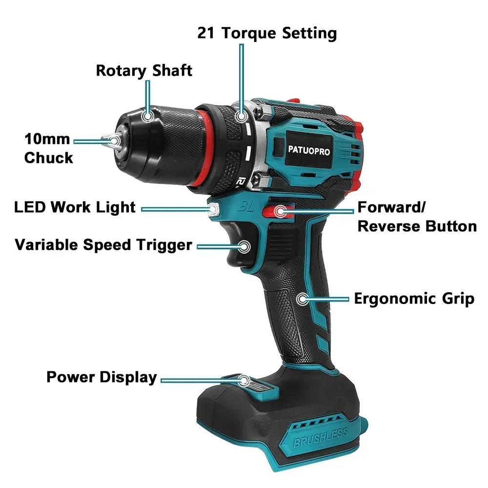 Perceuse Visseuse Sans Fil Brushless 10mm — 2 Vitesses, Compatible Makita 18V (Sans Batterie) | CLEVI Paris