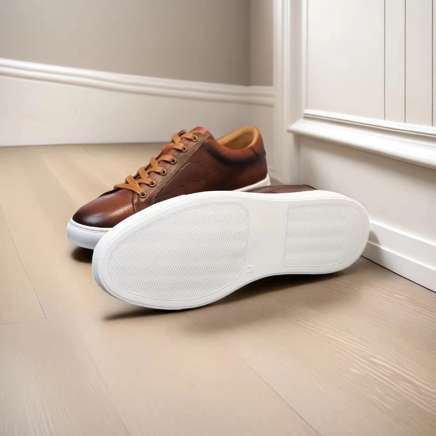 Sneakers Cuir Véritable Homme Style Rétro Plateforme Épaisse – Marron & Noir, Tailles 38-44 – CLEVI Paris