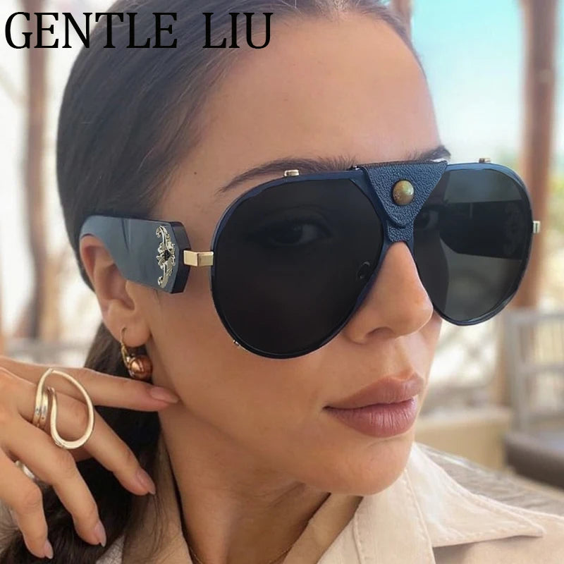 Lunettes de Soleil Oversize Steampunk Pilot Vintage | UV400 Goggle Shield Femme – CLEVI Paris