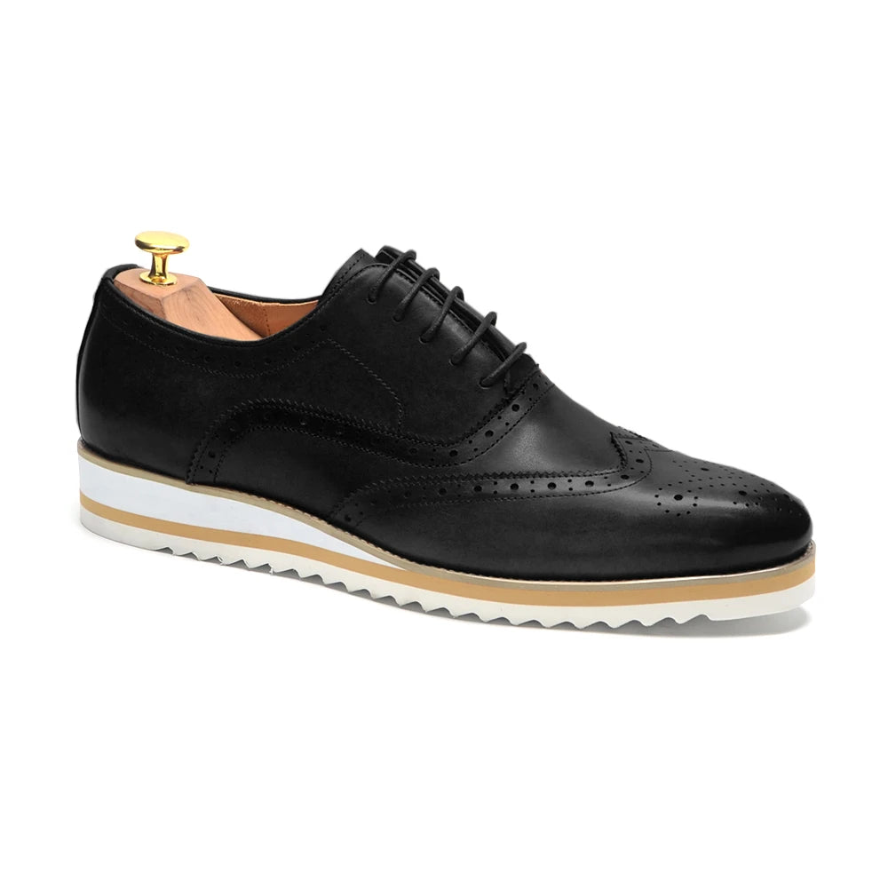 Oxford Wingtip Brogue Homme Cuir de Vache Coutures 3 Couleurs Talon 3,5cm | EU 38-46