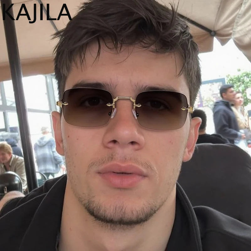 Lunettes de Soleil Sans Monture Rectangulaires Punk UV400 Dégradé Homme Vintage – CLEVI Paris