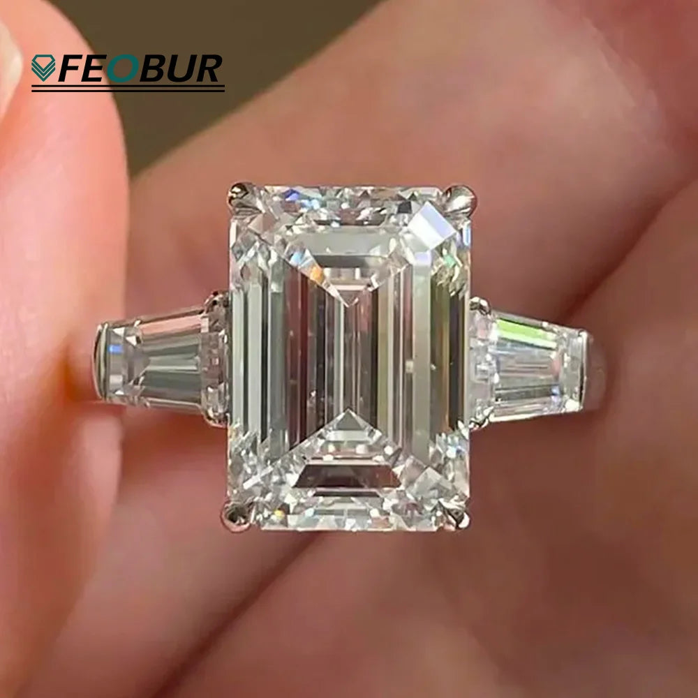Bague Moissanite 5CT 10CT FEOBUR – Argent 925 Taille Emerald & Radiant