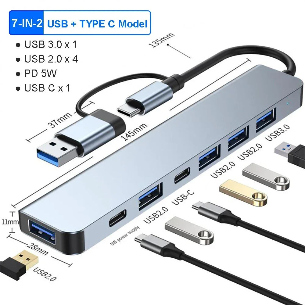 Hub USB-C Multiport 4/5/7/8-en-2 USB 3.0 5 Gbps – CLEVI Paris