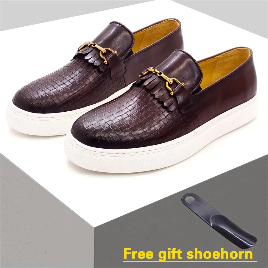 Mocassins homme en cuir motif tissé – CLEVI Paris