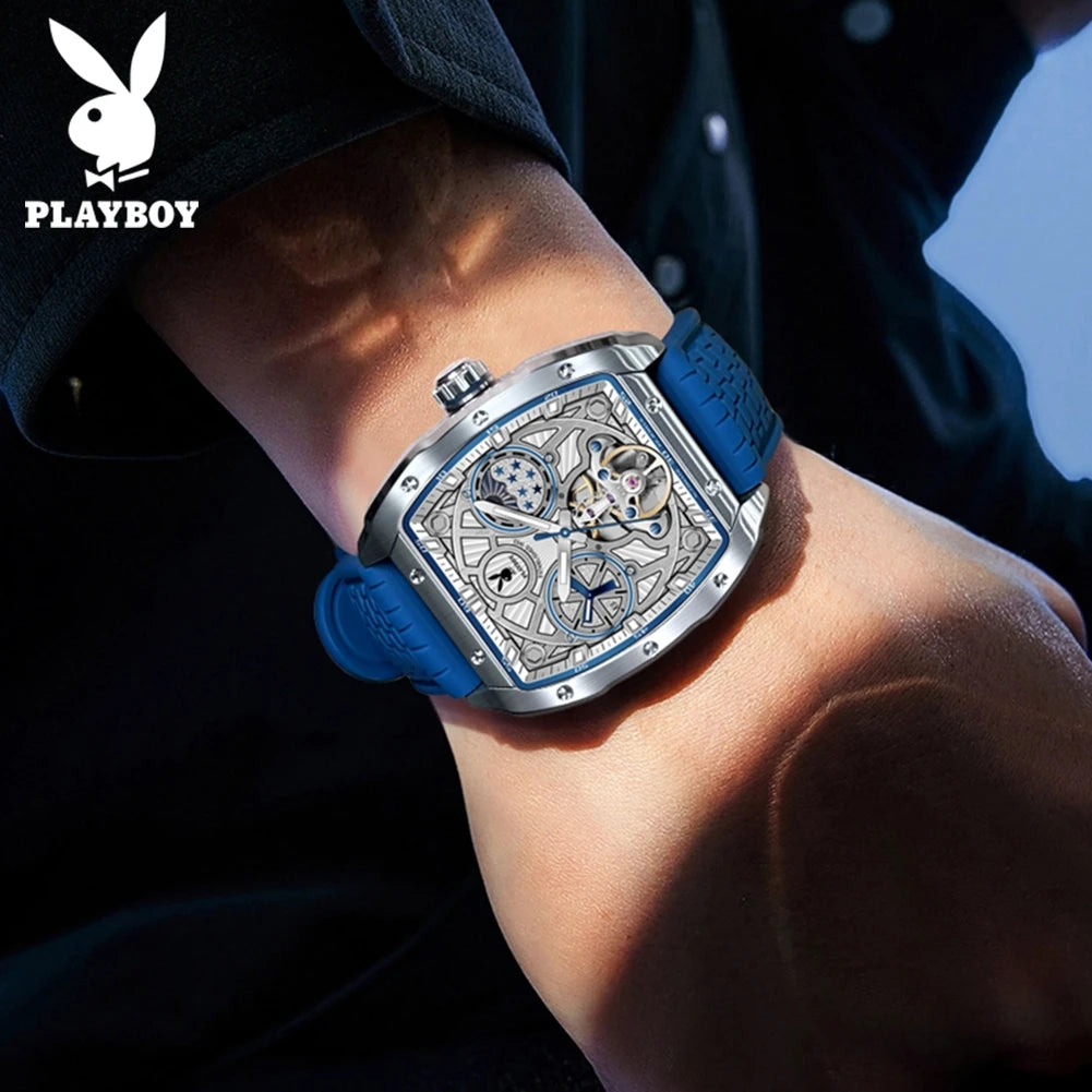 PLAYBOY Montre Automatique Homme Tonneau Flywheel Phase de Lune Lumineux – CLEVI Paris