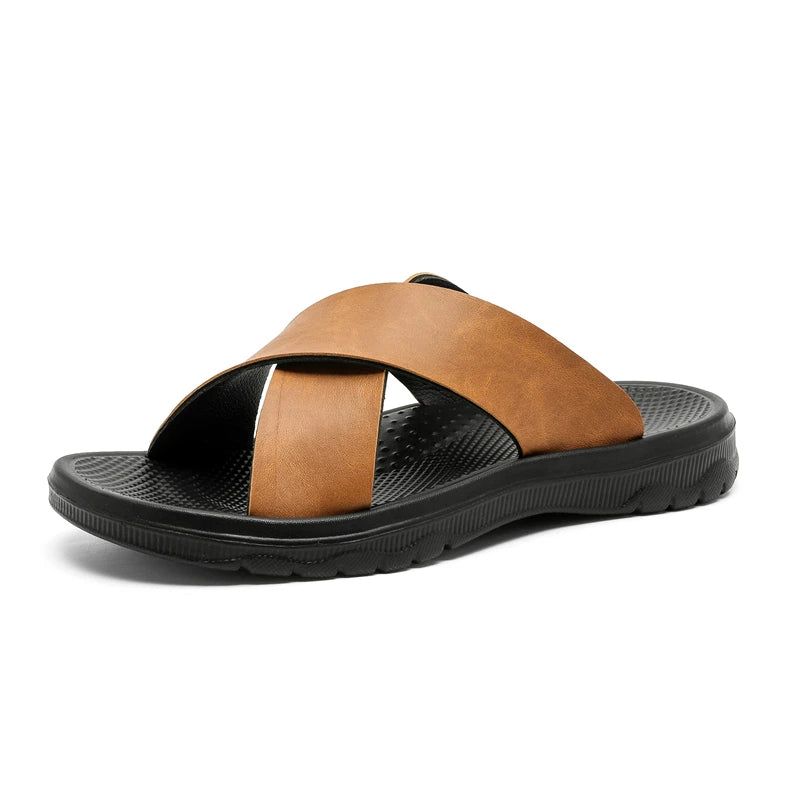 Sandales Homme Cuir Respirantes Semelle Souple | Noir, Marron & Orange – CLEVI Paris