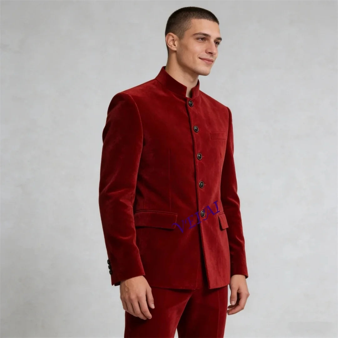 Costume Velours Homme Col Montant – CLEVI Paris