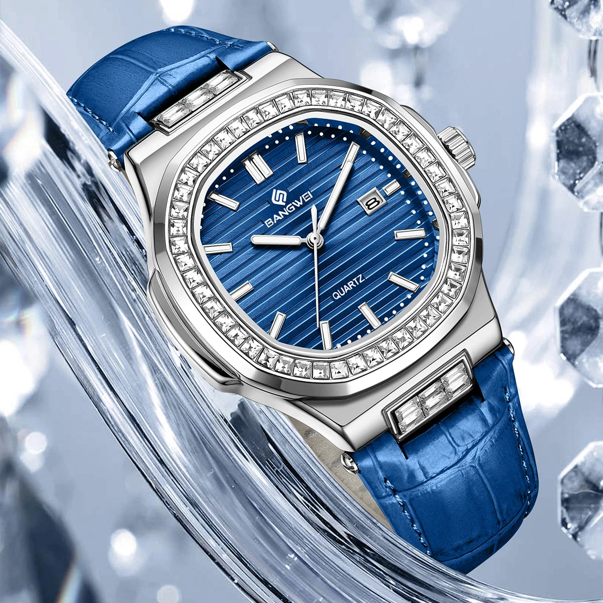Montre Quartz Femme BANGWEI 8823 Carrée Diamants Bracelet – CLEVI Paris