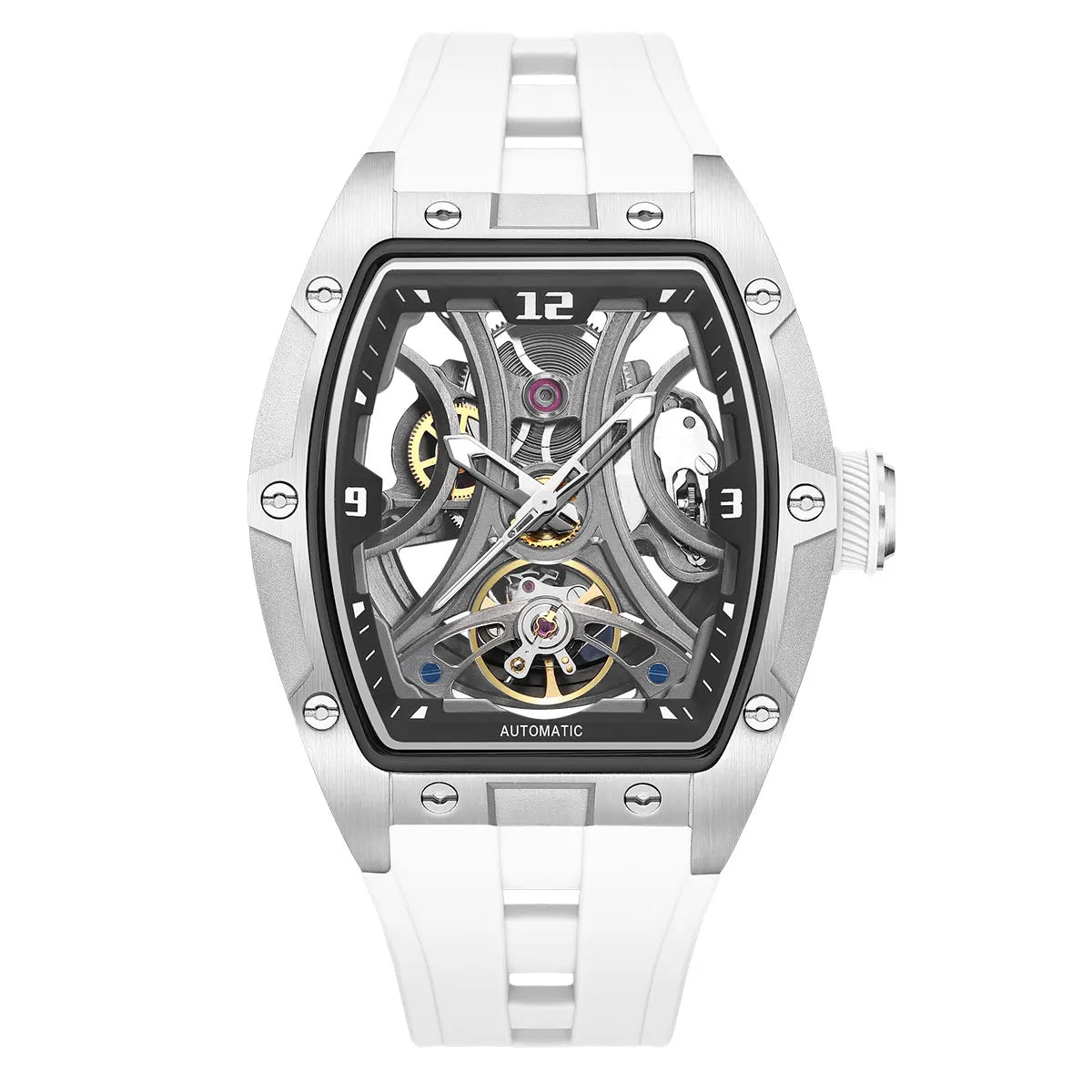 MEGIR Montre Automatique Homme Squelette Transparent Tonneau Acier Silicone Sport – CLEVI Paris