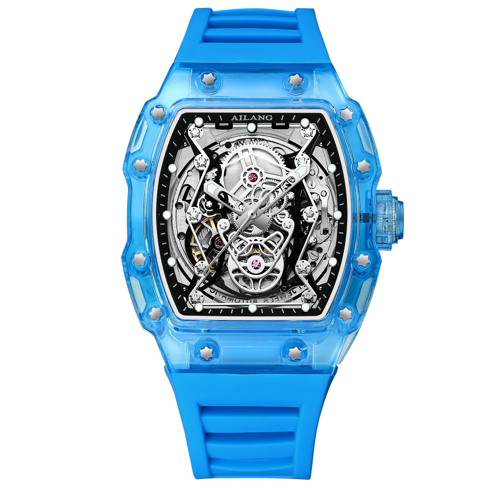 Daniel Gorman 8109 – Montre Automatique Squelette Homme | Bracelet Silicone, Boîtier Tonneau