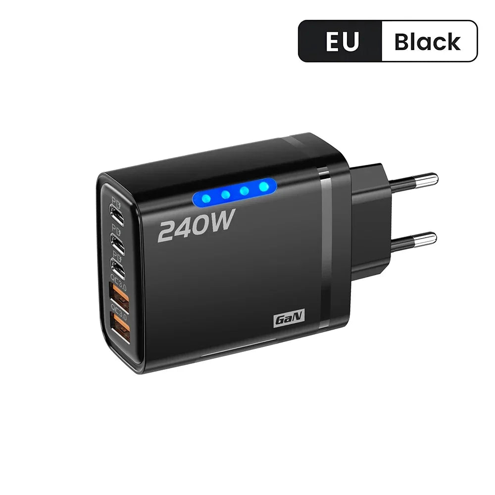 Chargeur GaN 5-en-1 240W 3PD 2USB EU/US + Câble – CLEVI Paris