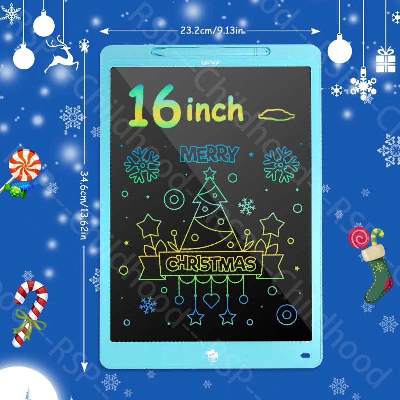 Tablette LCD Écriture 16" Couleur – Ardoise Numérique Effaçable, Jouet Éducatif, Certifiée CE – CLEVI Paris