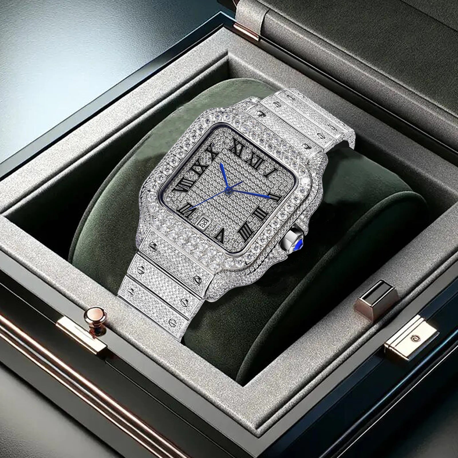 Montre Unisexe PINDU PD6669 – Diamant Mozambique, Automatique 8215, Verre Saphir, Acier Inoxydable, Étanche 10 ATM – CLEVI Paris