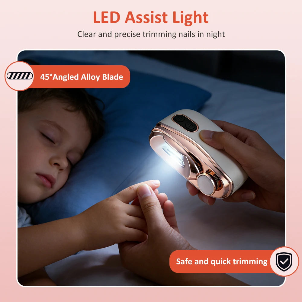 Coupe-Ongles Électrique Rechargeable LED 2-en-1 Taille & Polissage Adultes Bébé – CLEVI Paris