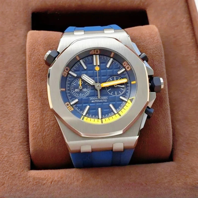 Montre Quartz Homme Chronographe Style Royal Oak Octogonal Acier Saphir VK63 – CLEVI Paris