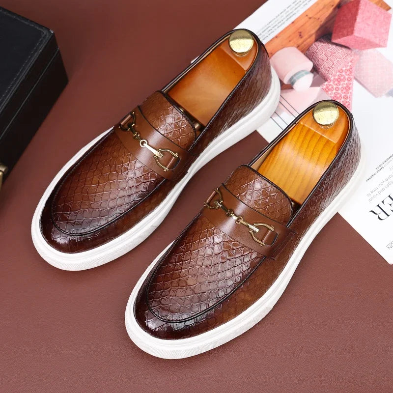 Mocassins Homme Cuir Embossé Style Britannique — Slip-On, Semelle Épaisse, Respirants, Pointures 38-46 | CLEVI Paris
