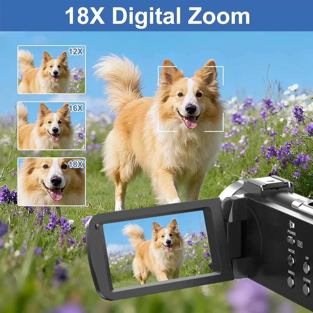 Caméscope 8K 64MP KOMERY AF6 – Écran Tactile Rotatif 3", Zoom 18x, WiFi, HDMI, Vision Nocturne IR – CLEVI Paris