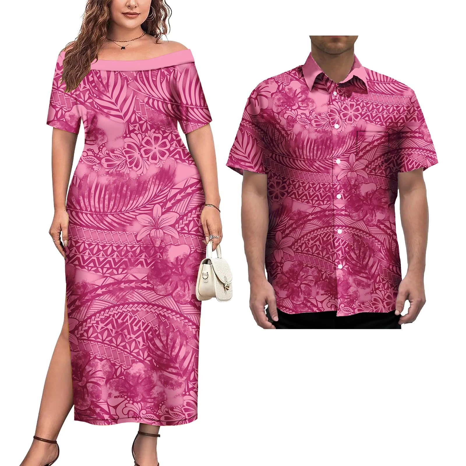 Ensemble Couple 2 Pièces Robe Femme + Chemise Hawaïenne Homme Motif Polynésien – CLEVI Paris
