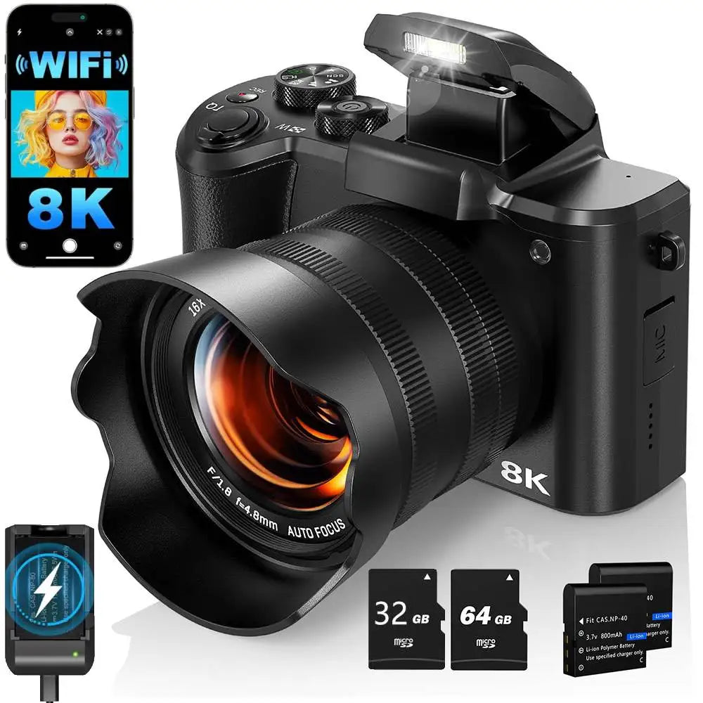 Appareil Photo Numérique 8K AMORUS – Double Objectif Sony 88MP, Autofocus, WiFi, Stabilisation 6 Axes, Écran Tactile 3,2" – CLEVI Paris