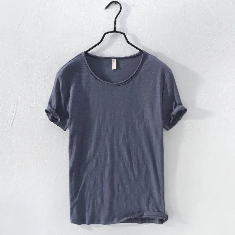 T-Shirt Homme 100% Coton – Coupe Slim, Col Rond, Léger & Respirant, Style Rétro