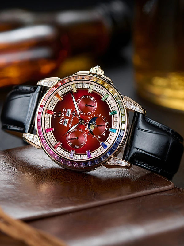 OBLVLO Montre Automatique Homme Multifonction TY1655 Saphir Cuir 41mm 50m – CLEVI Paris