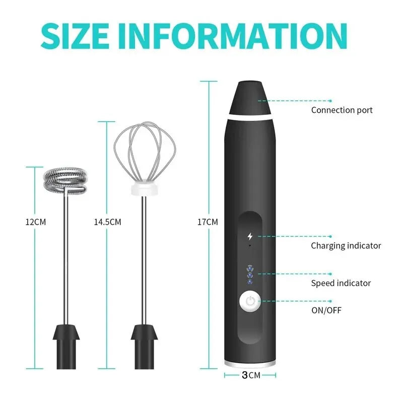 Mousseur à Lait Électrique USB Rechargeable – 3 Vitesses, Fouet & Batteur