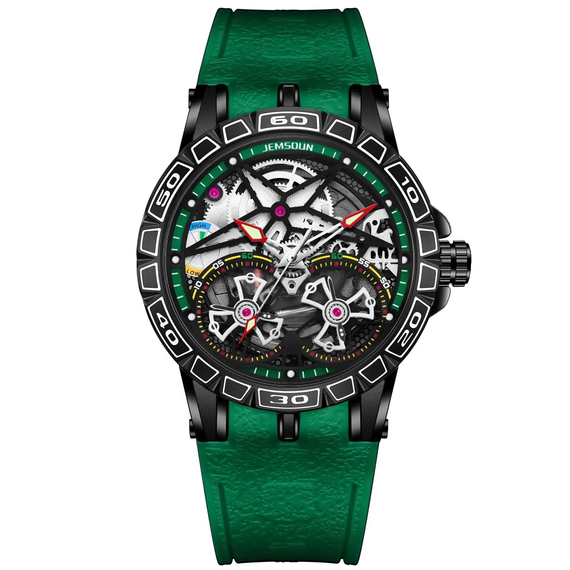 Montre Homme Mécanique Manuel Double Volant Cadran Creux Lumineux Silicone W056 – CLEVI Paris