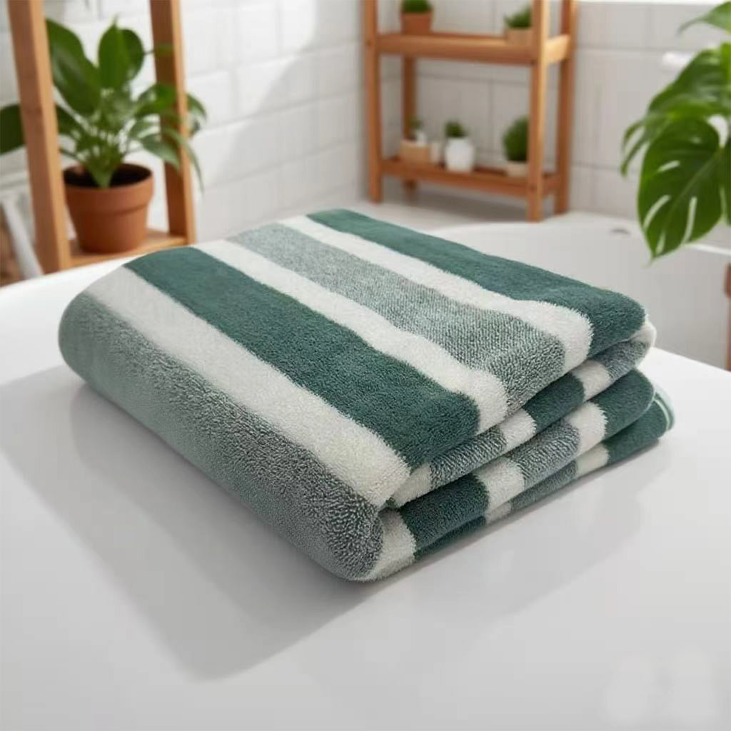 Serviette de Bain Polyester Rayée | Absorption Rapide, Non Pelucheuse, Lavable Machine, 70×130 cm – CLEVI Paris