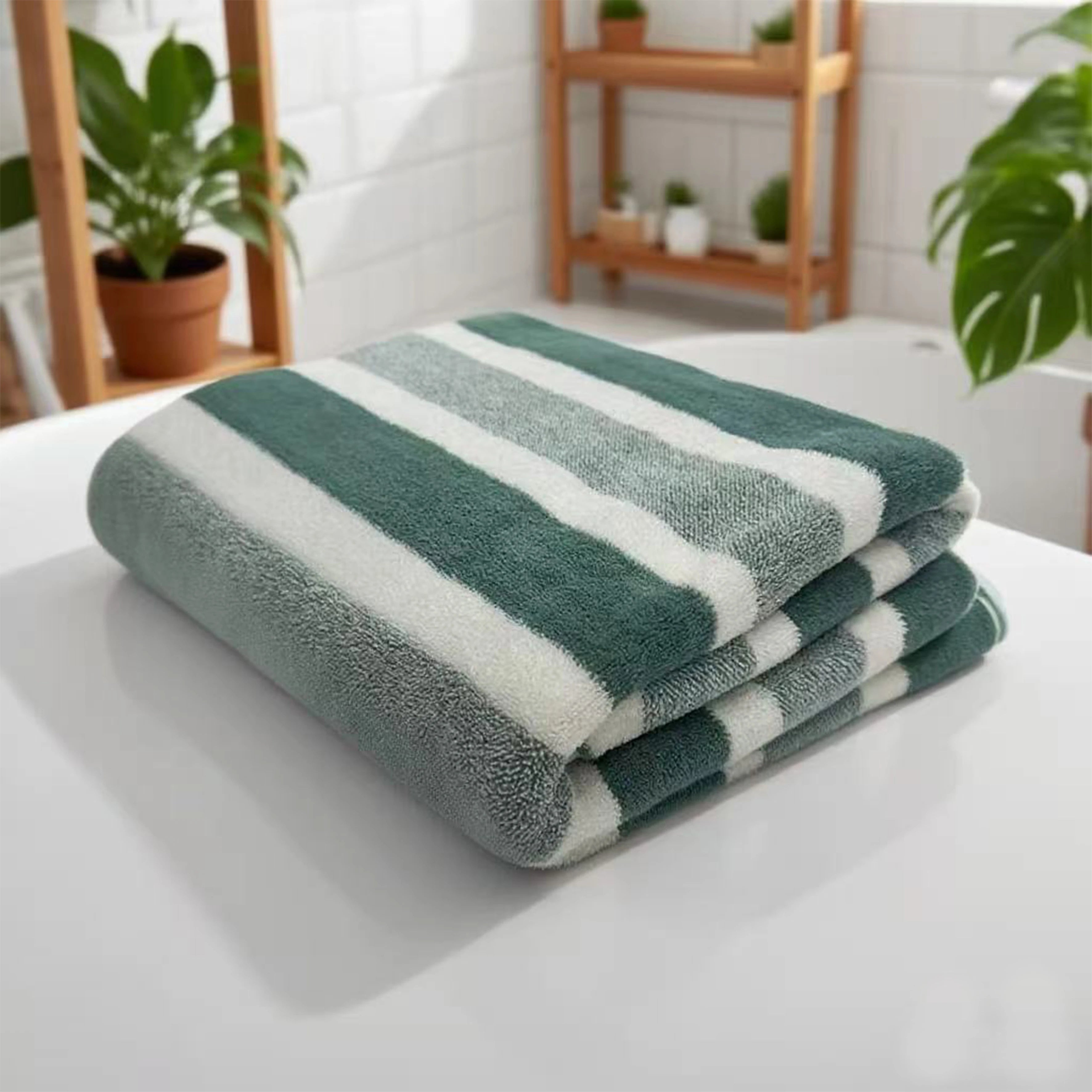 Serviette de Bain Polyester Rayée | Absorption Rapide, Non Pelucheuse, Lavable Machine, 70×130 cm – CLEVI Paris