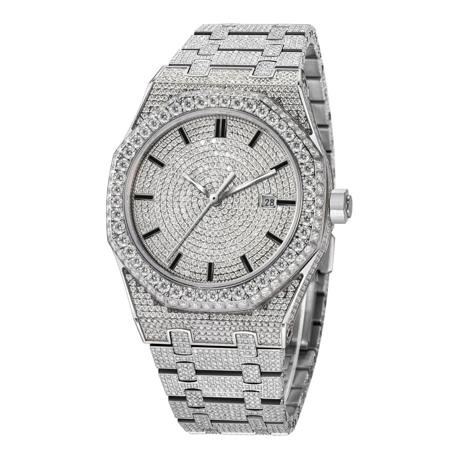 Montre Homme PINDU – Moissanite Full Diamond, Mécanique Automatique, Acier Inoxydable, Calendrier, Étanche 3 ATM – CLEVI Paris