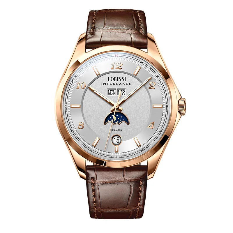 Montre Homme LOBINNI 40mm Automatique Calendrier Verre Saphir Bracelet Cuir – CLEVI Paris