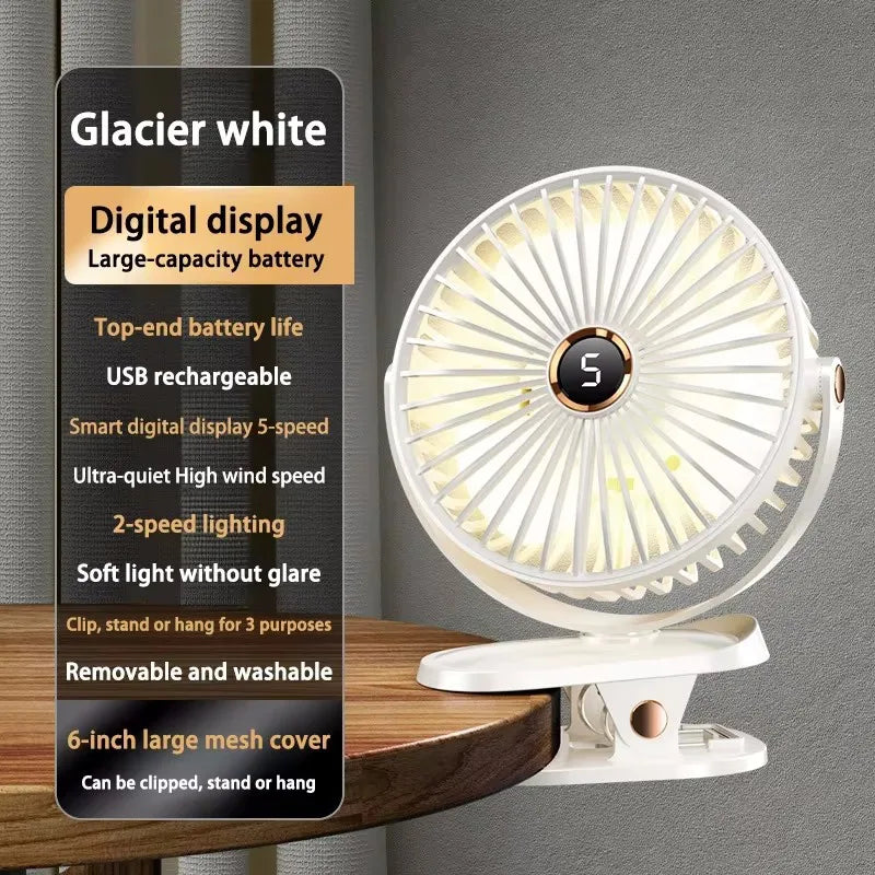 Ventilateur à clipser rechargeable, veilleuse LED – CLEVI Paris