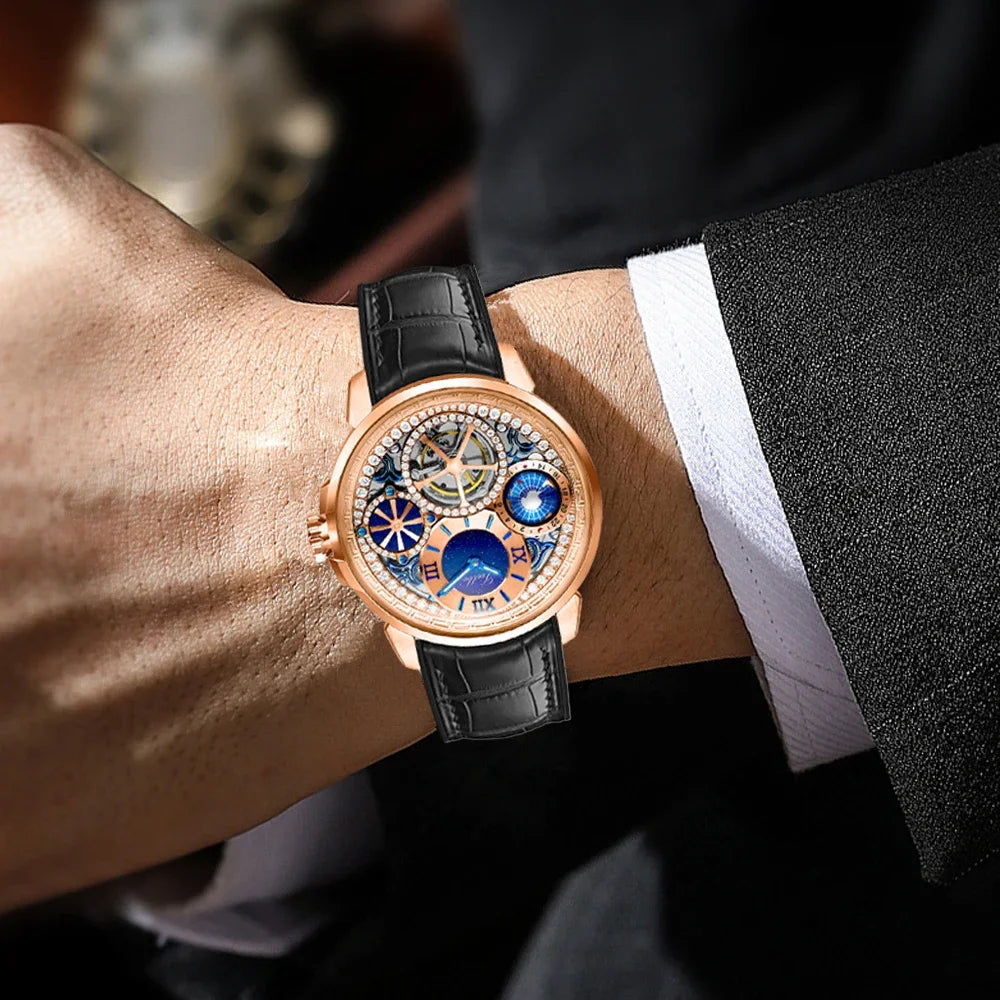 Montre Tourbillon Manuel Globe 3D Saphir Cuir Homme – CLEVI Paris