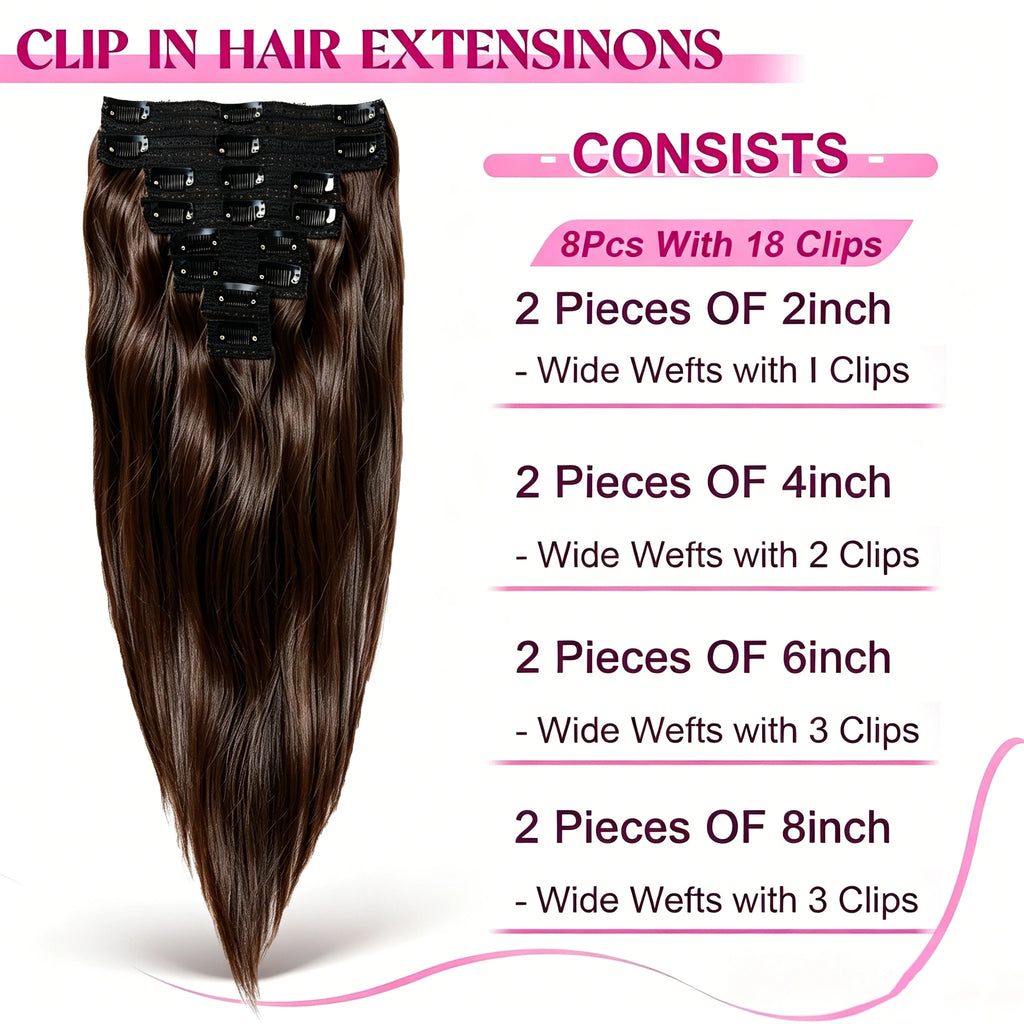 Extensions Cheveux Humains Clip-In Straight 8Pcs – CLEVI Paris