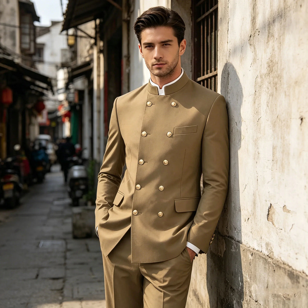 Costume Col Mandarin Homme Croisé – CLEVI Paris