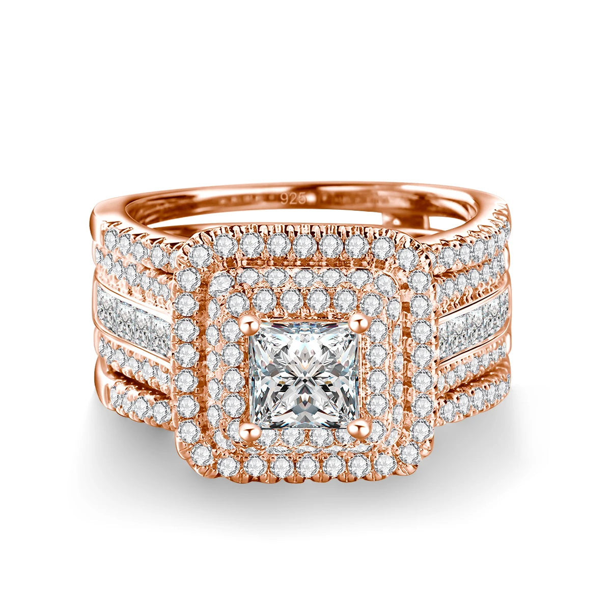 Bague Cluster Femme Moissanite Carrée 0,8ct Argent S925 Plaqué Or 18K – Fiançailles