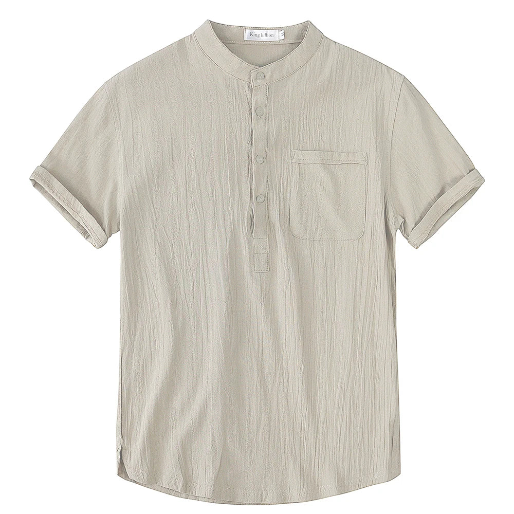 T-Shirt Homme Coton & Lin – Manches Courtes, Col Rond, Léger & Respirant