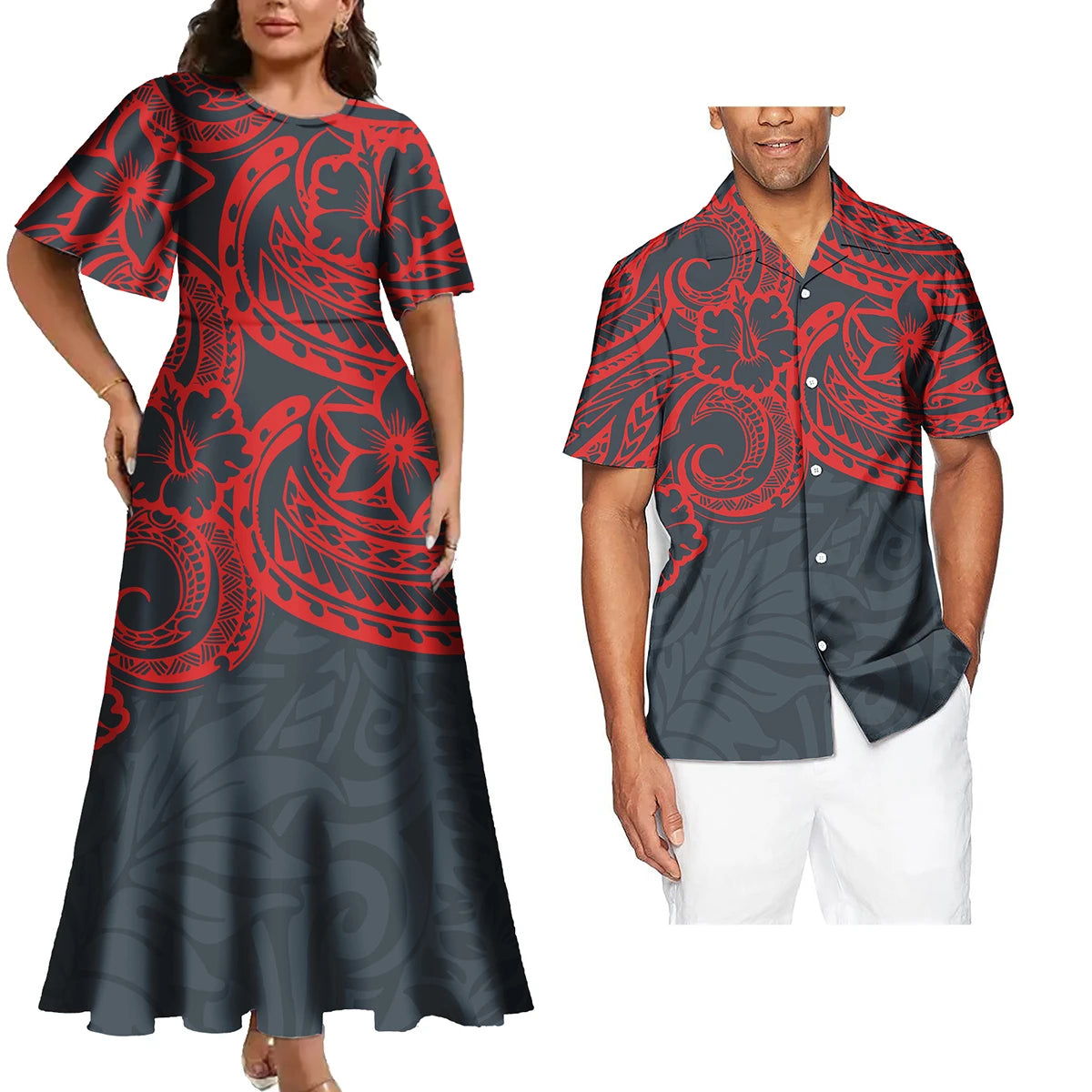 Ensemble Polynésien Tribal Robe & Chemise Hawaïenne Couple – CLEVI Paris
