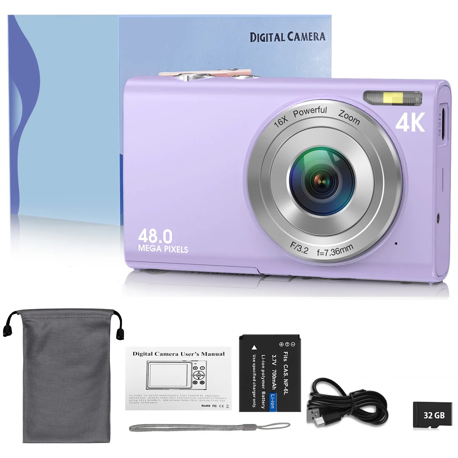 Appareil Photo Numérique 4K Autofocus 48MP – Écran 2,8", Zoom 16x, Carte 32Go en Option – Idéal Débutants & Enfants