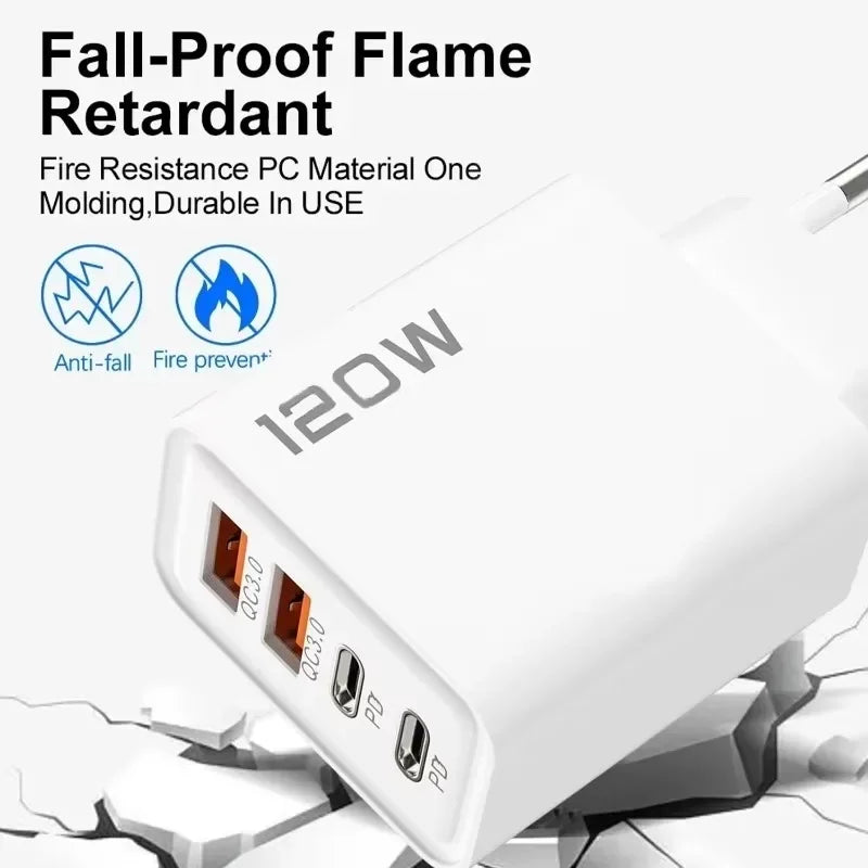 Chargeur Mural 4 Ports USB-C 120W + Câble 10A Prise EU US UK – CLEVI Paris