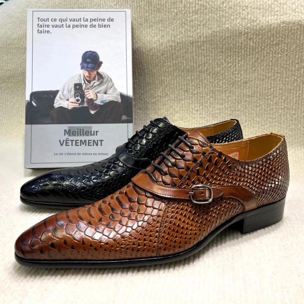 Oxford Homme Cuir Peint Main Motif Python Style Italien – CLEVI Paris