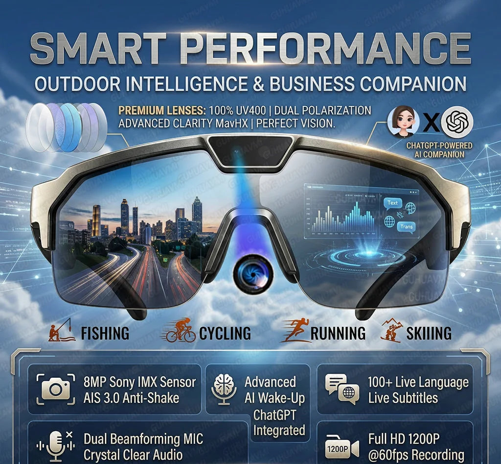 Lunettes Intelligentes AI GUHUAVMI Q01 Caméra 8MP Wi-Fi Bluetooth Assistant Vocal – CLEVI Paris