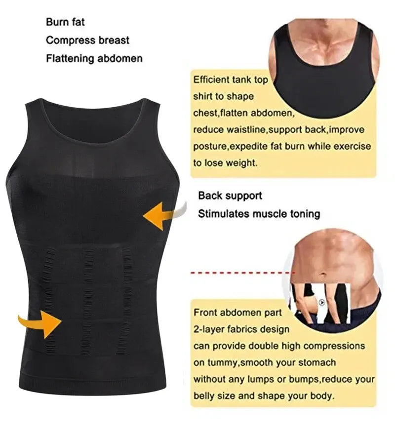 Débardeur Gainant Homme Sans Couture Compression Taille Ventre — CLEVI Paris