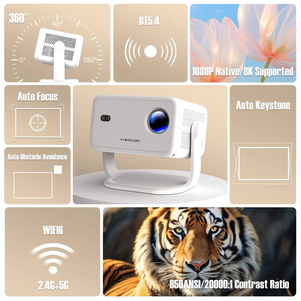 Magcubic L018 Projecteur Android 14 1080P 8K 650 ANSI Autofocus WiFi 6 BT 5.4 Support 360° Air Mouse – CLEVI Paris