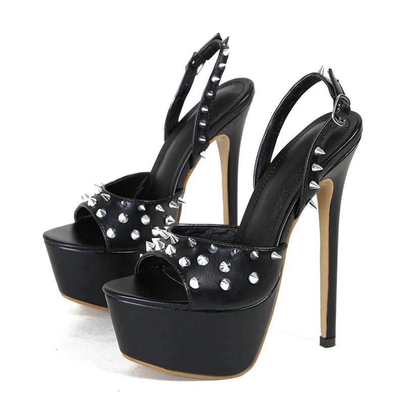 Sandales Talons Hauts Plateforme Liyke – Rivets Métal, Bout Ouvert, Soirée & Mariage, 35-42