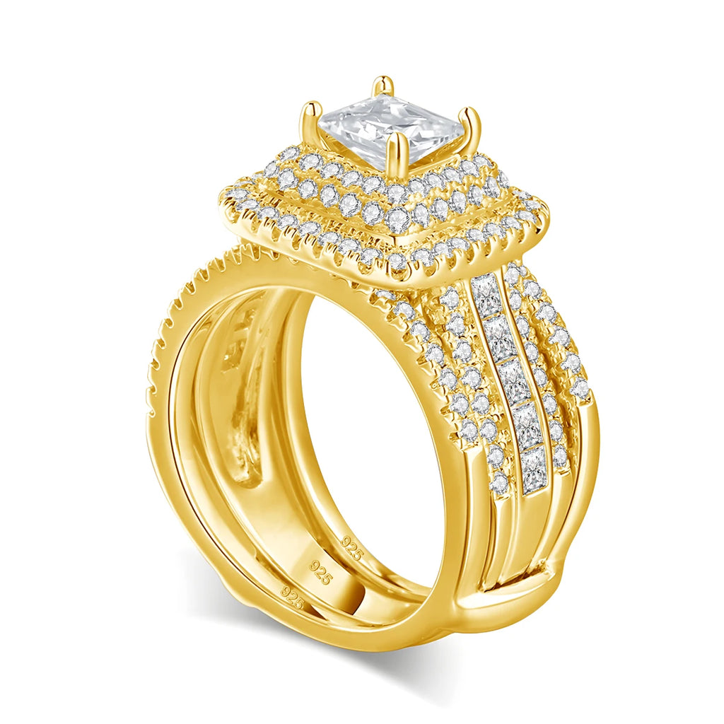 Bague Cluster Femme Moissanite Carrée 0,8ct Argent S925 Plaqué Or 18K – Fiançailles