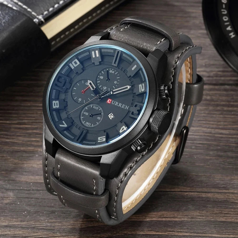 CURREN Montre Quartz Homme Style Chronographe Cuir Date Jour 45mm Mouvement Japonais – CLEVI Paris