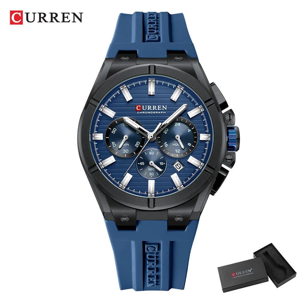 Montre Quartz Homme CURREN 8487 – Chronographe, Bracelet Silicone & Écrin | 5 Coloris